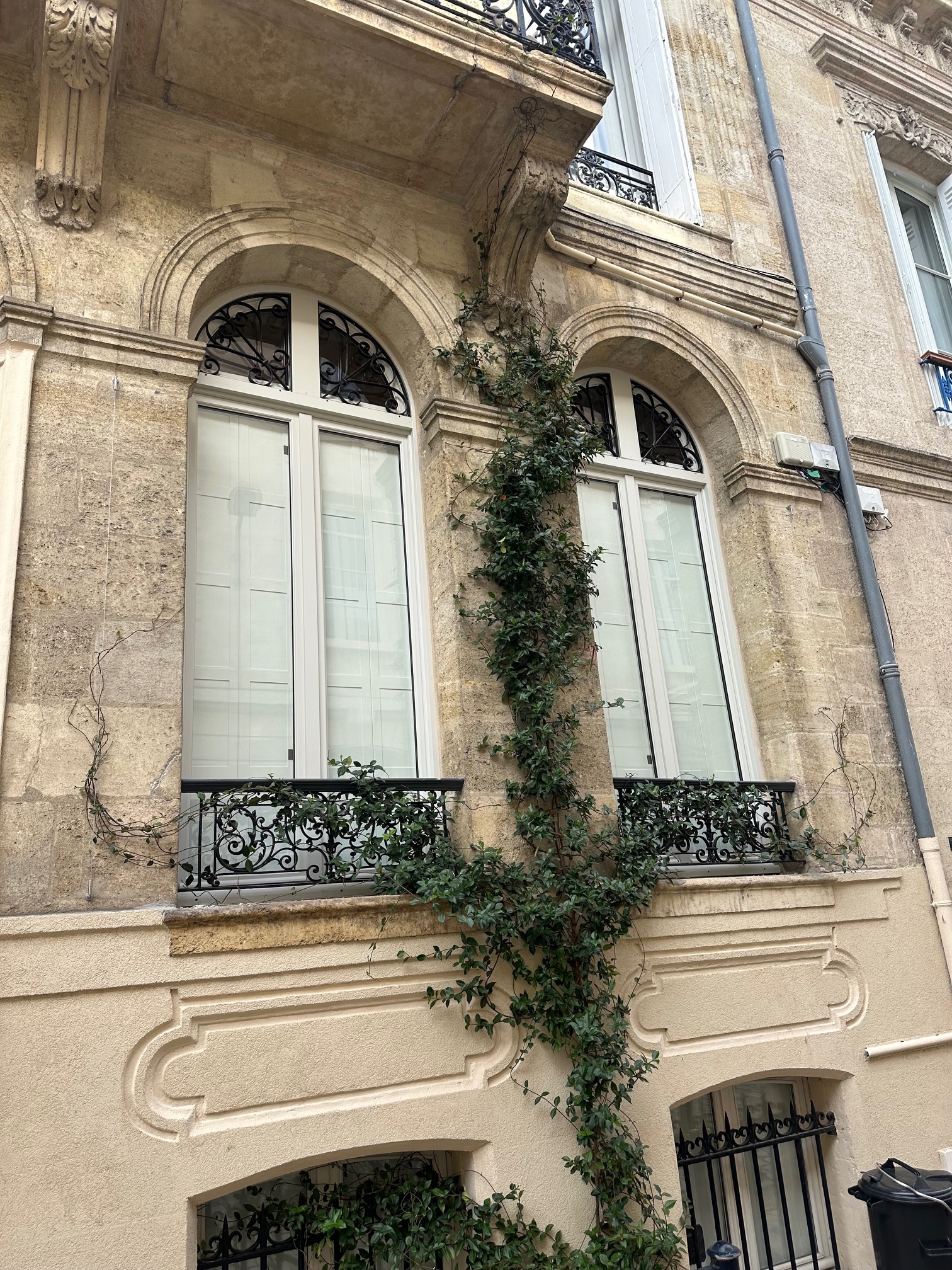 Installation de menuiseries bois traditionnelles en bois exotique avec reprise des anciennes grilles décoratives